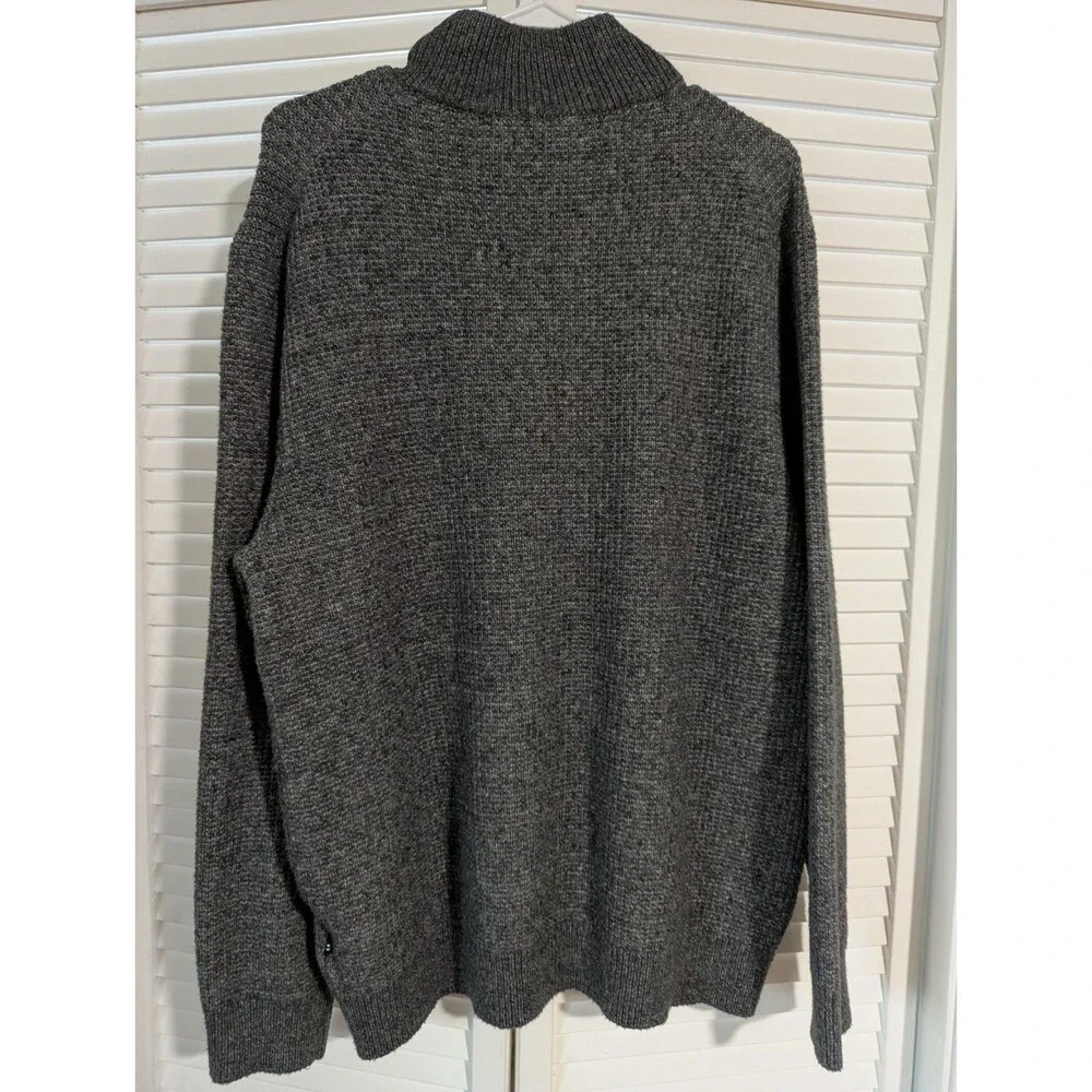 Nautica Mens Sweater Size XL Dark Gray Heather Mock Neck Button Pullover Knit